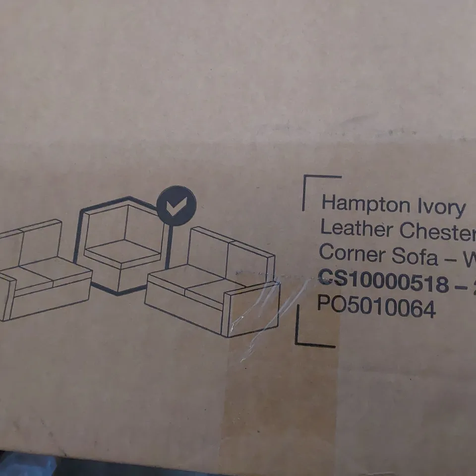 BOXED HAMPTON IVORY LEATHER CHESTERFIELD CORNER SECTION 