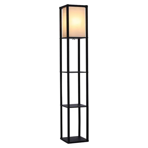BOXED LIVING AND HOME FLOOR LAMP WITH 3 WOOD SHELVES BLACK H 160H CM