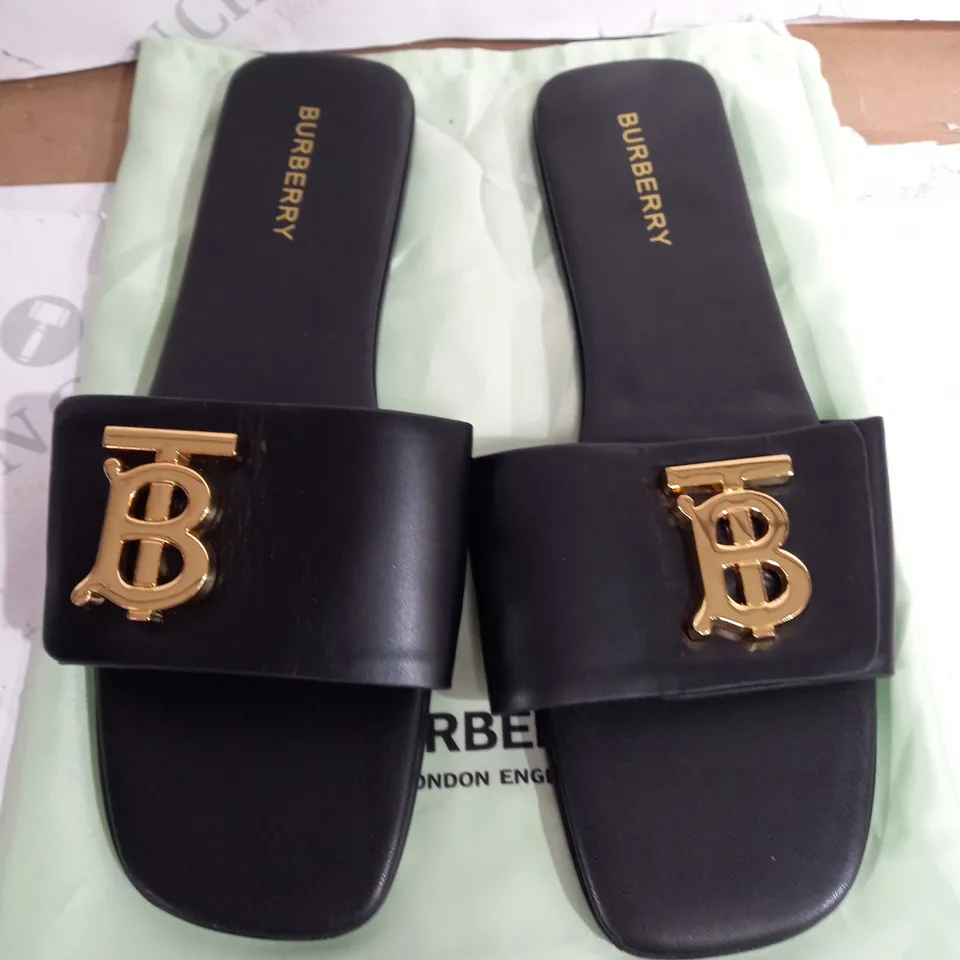 BURBERRY SLIPPERS CLOGS, LEATHER BLACK - SIZE 42