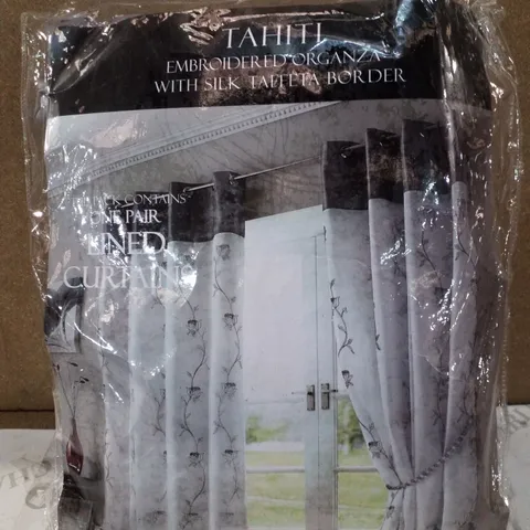 WOODSBURGH TAHITI LINED EYELET SEMI SHEER CURTAINS (SET OF 2)