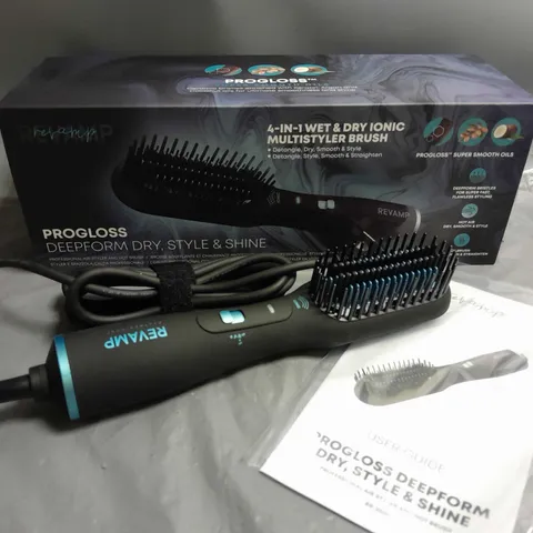 BOXED REVAMP PROGLOSS 4-IN-1 WET & DRY IONIC MULTISTYLER BRUSH IN BLACK