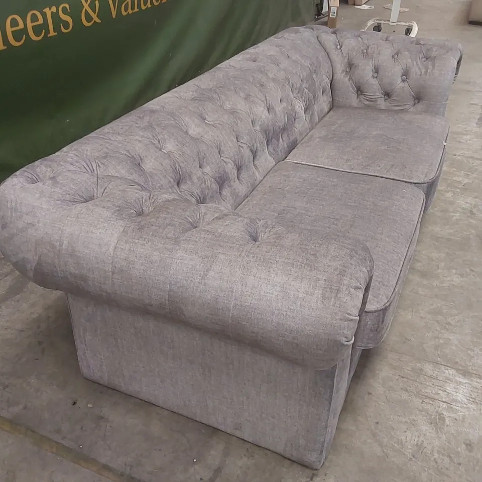 LAURA CHESTERFIELD FABRIC 3 SEATER SOFA - GREY RRP £1849