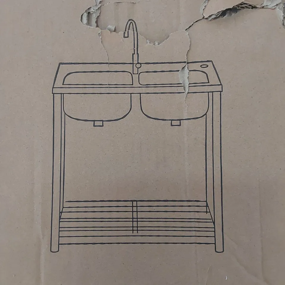 BOXED TWO COMPARTMENT STAINLESS STEEL SINK WITH SHELF