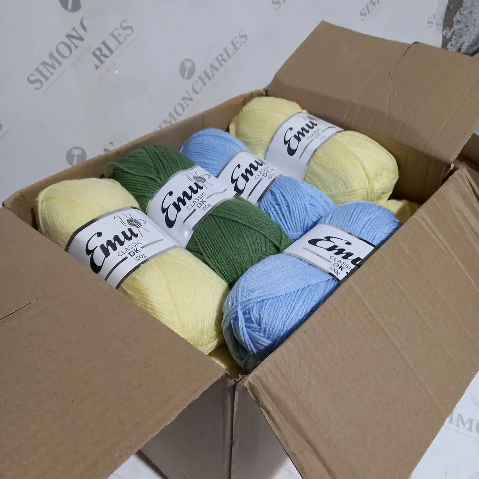 18 boxed emu classic yarn colours include blue, yellow, green 
