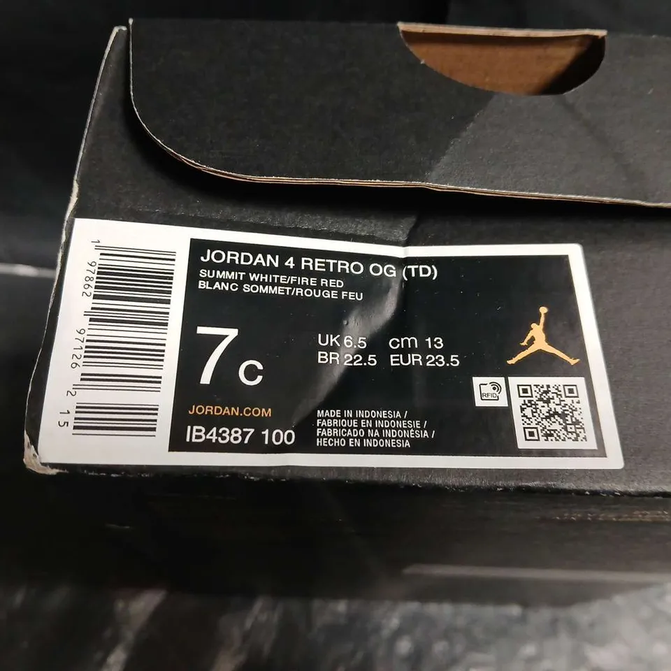 JORDAN 4 RETRO OG TD TODDLER SNEAKERS – SUMMIT WHITE/FIRE RED, UK 6.5 (US 7C)