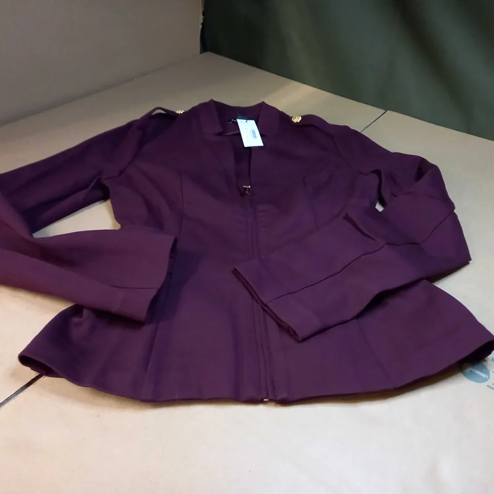 KAREN MILLEN FIG MILITARY ZIP FRONT PONTE JERSEY BLAZER - SIZE 10