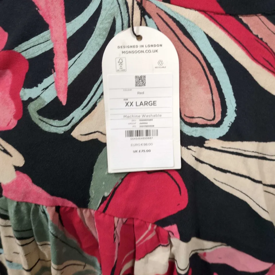 MONSOON FLORAL PRINT MAXI DRESS – PINK/BLACK – XX LARGE – DESIGNED IN LONDON