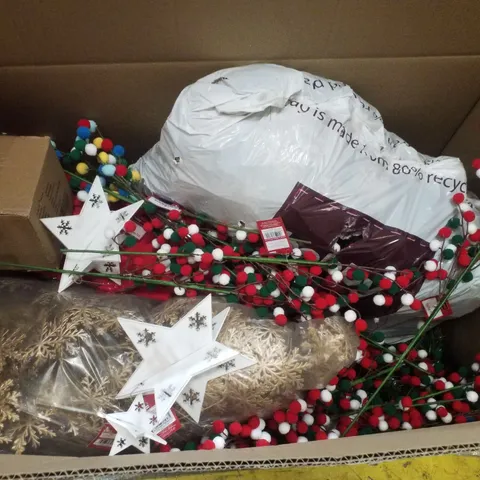 PALLET CONTAINING ASSORTED CHRISTMAS PRODUCTS & DECORATIONS INCLUDING 3D WOODEN STAR, SILICONE MOULD GINGERBREAD HOUSE, FETA TABLE RUNNER, LED WOODEN TREE
