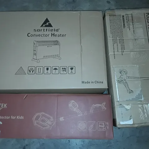 PALLET OF ASSORTED HOUSEHOLD ITEMS TO INCLUDE KIDS BALANCE BIKE AND SCOOTER, METAL DETECTOR AND CONVECTOR HEATER