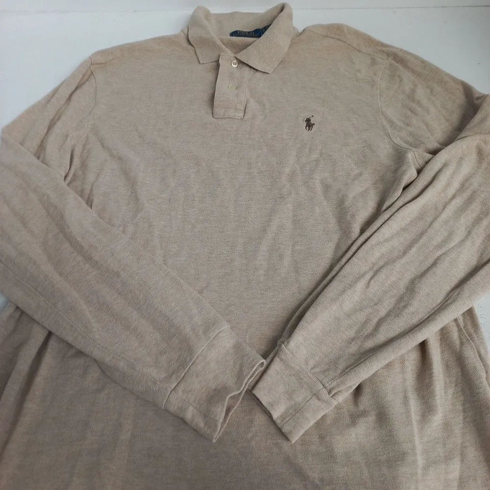 POLO RALPH LAUREN BEIGE LONG-SLEEVE POLO SHIRT - SLIM FIT - XL