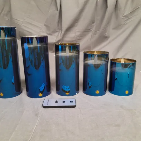 SET OF 5 LED FLAME CANDLE LIGHTS WITH REMOTE CONTROL BLUE