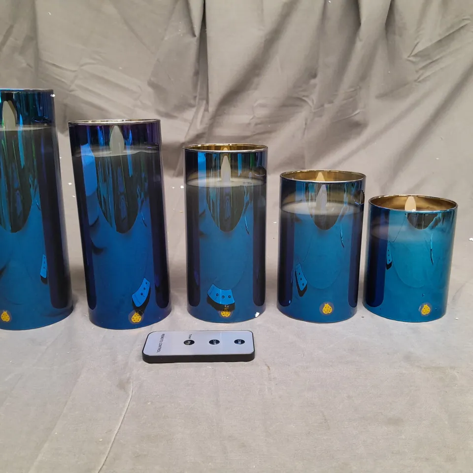 SET OF 5 LED FLAME CANDLE LIGHTS WITH REMOTE CONTROL BLUE