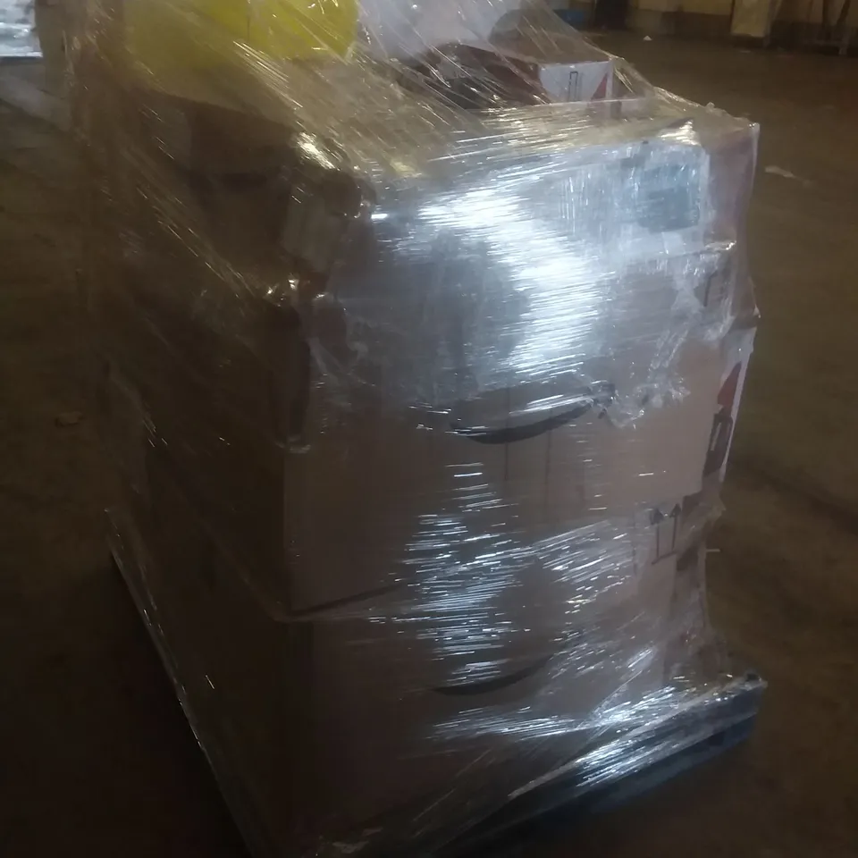 PALLET OF ASSORTED ELECTRICAL ITEMS INCLUDING PORTABLE CD AND CASSETTE PLAYER, 36CM BATTERY POWERED LAWN MOWER, HIGH PRESSURE WASHER, 1600W HAIRDRYER, INFLATABLE POOL