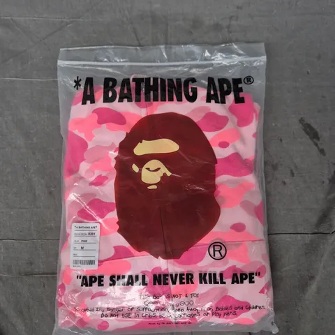 A BATHING APE CAMO SHARK RELAXED FIT FULL ZIP HOODIE JACKET IN PINK SIZE MEDIUM