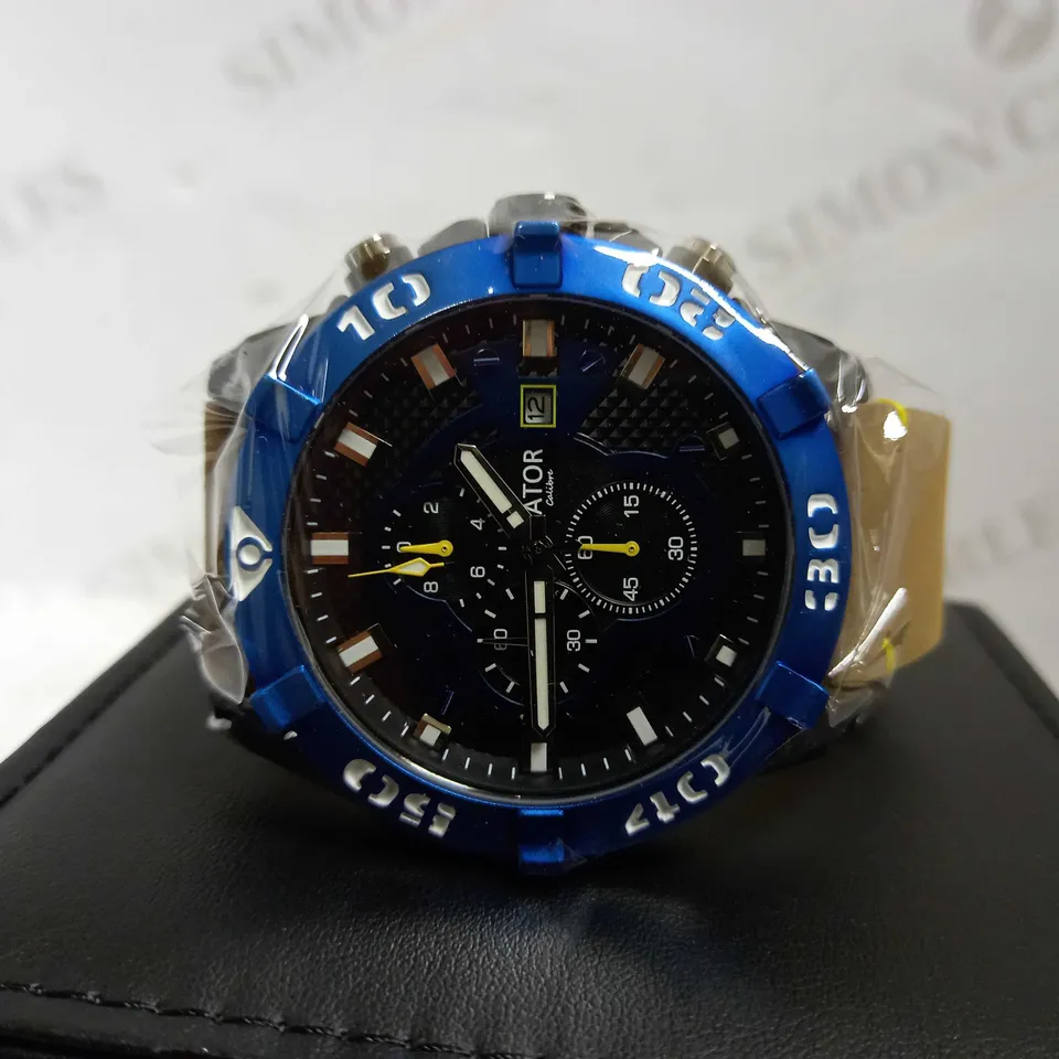 LATOR CALIBRE BLUE & YELLOW DIAL SUEDE LEATHER STRAP WATCH RRP £635