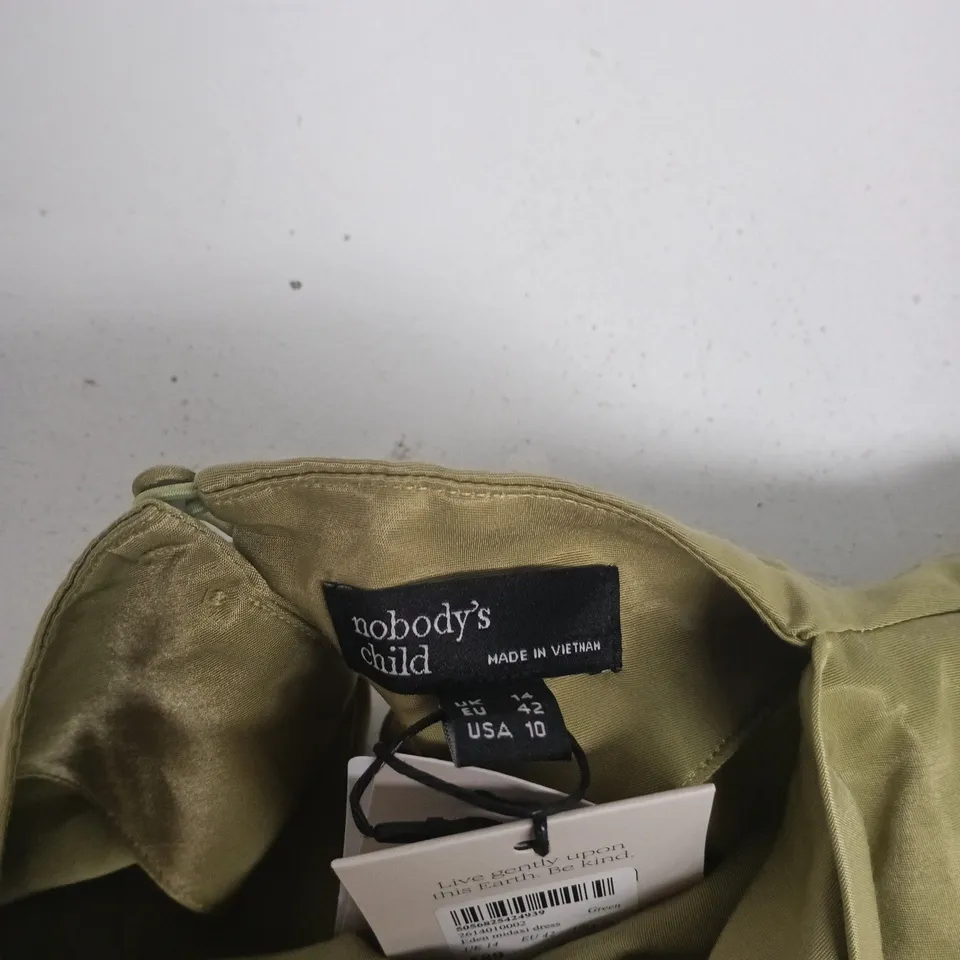 NOBODY'S CHILD KHAKI SATIN GARMENT – UK 14 (EU 42, US 10) MADE IN VIETNAM