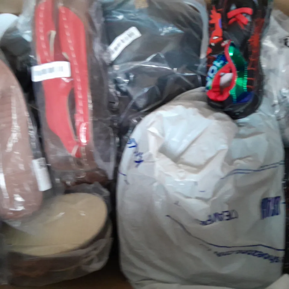 BOX OF APPROXIMATELY 15 ASSORTED PAIRS OF SHOES AND FOOTWEAR ITEMS IN VARIOUS COLOURS, STYLES, AND SIZES - COLLECTION ONLY