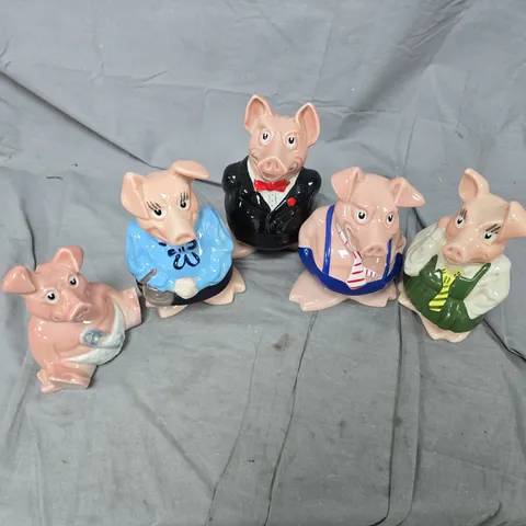 SET OF 5 CERAMIC PIG FIGURINES IN OUTFITS