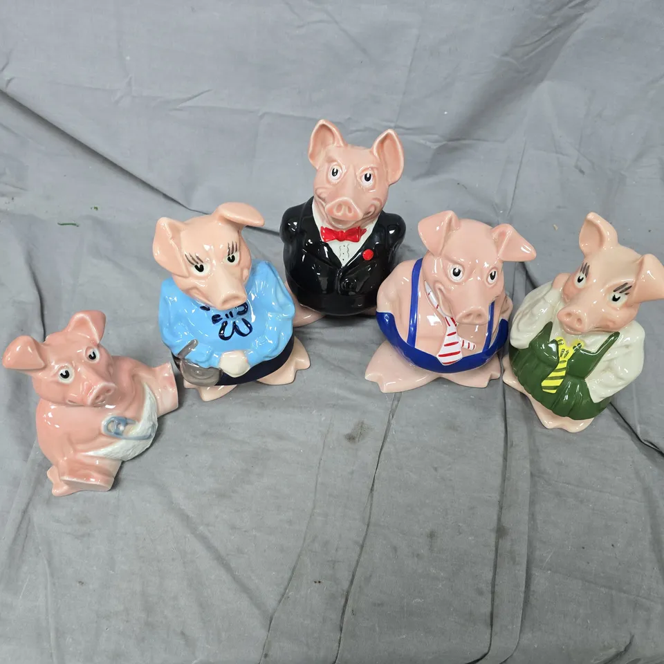 SET OF 5 CERAMIC PIG FIGURINES IN OUTFITS