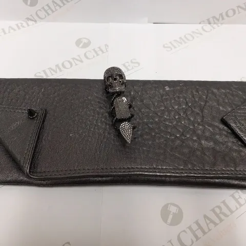 MASON DU POSH LARGE GUN SMOKE LEATHER CLUTCH BAG