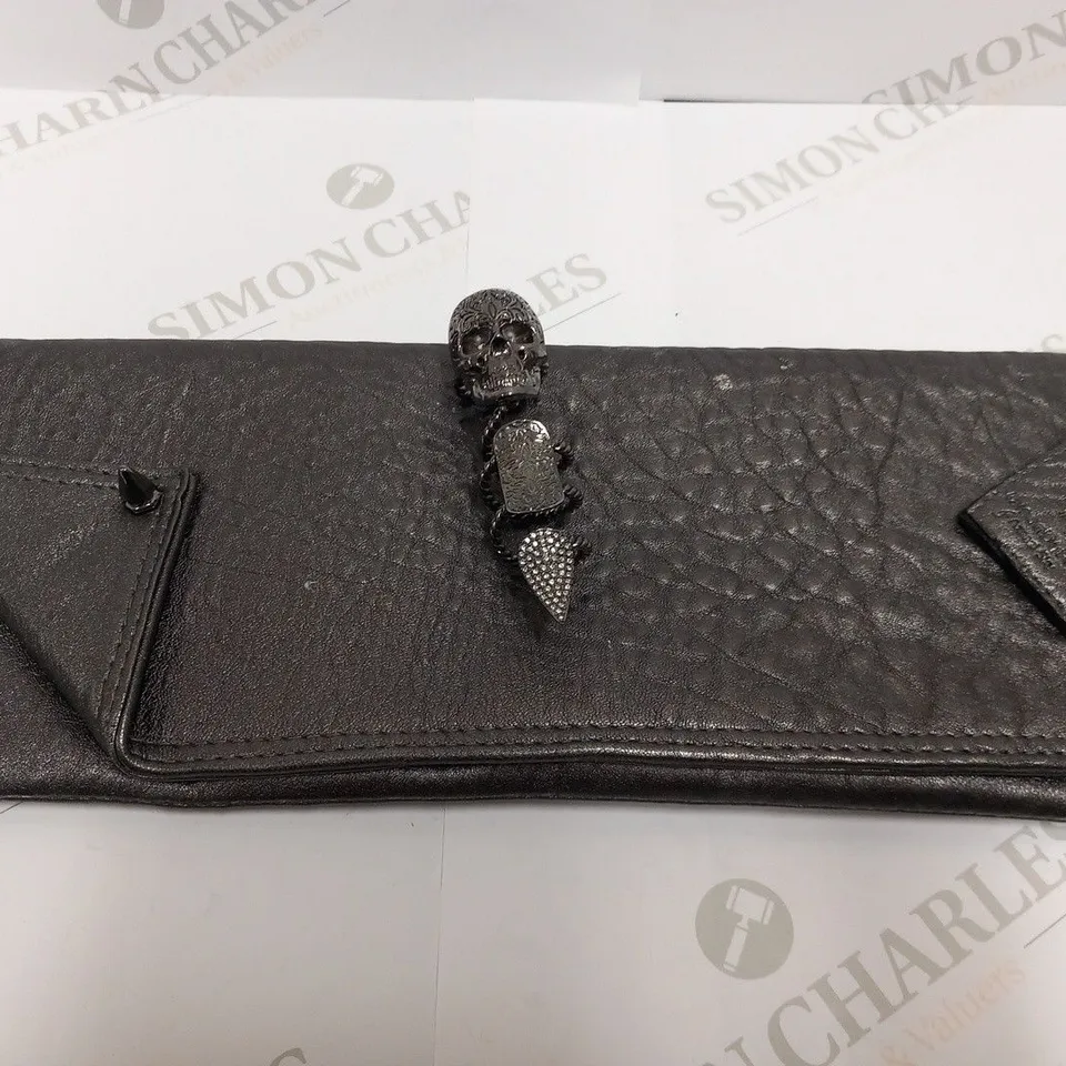 MASON DU POSH LARGE GUN SMOKE LEATHER CLUTCH BAG