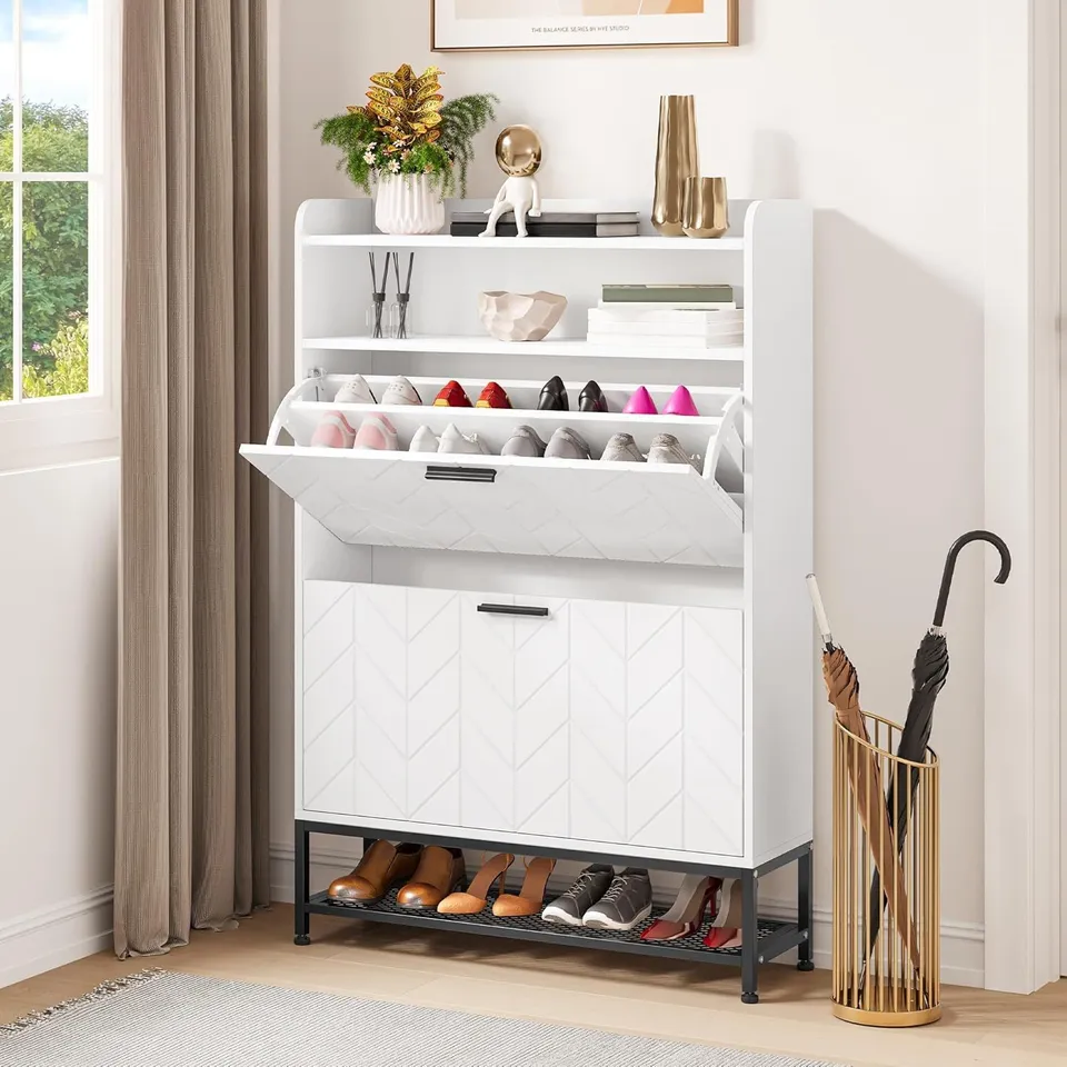BOXED YITAHOME WOODEN SHOE CABINET WITH 2 FLIP DRAWERS, 24X80X117CM