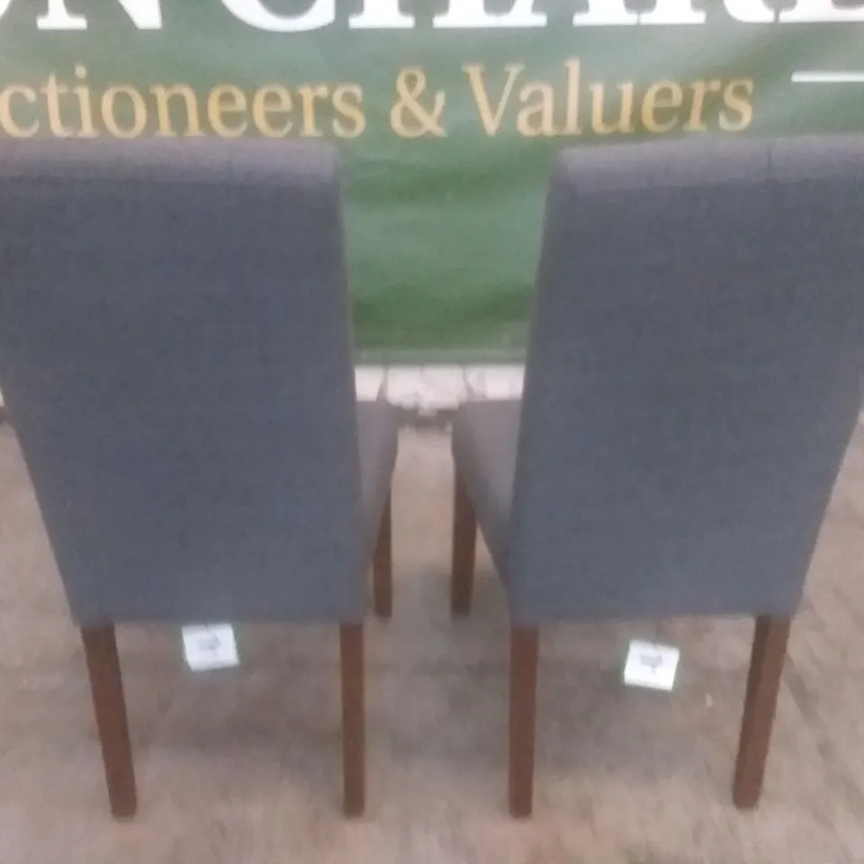 SET OF 2 NEW BEWLEY SLATE FABRIC BUTTON BACK DINING CHAIR (DARK LEG)