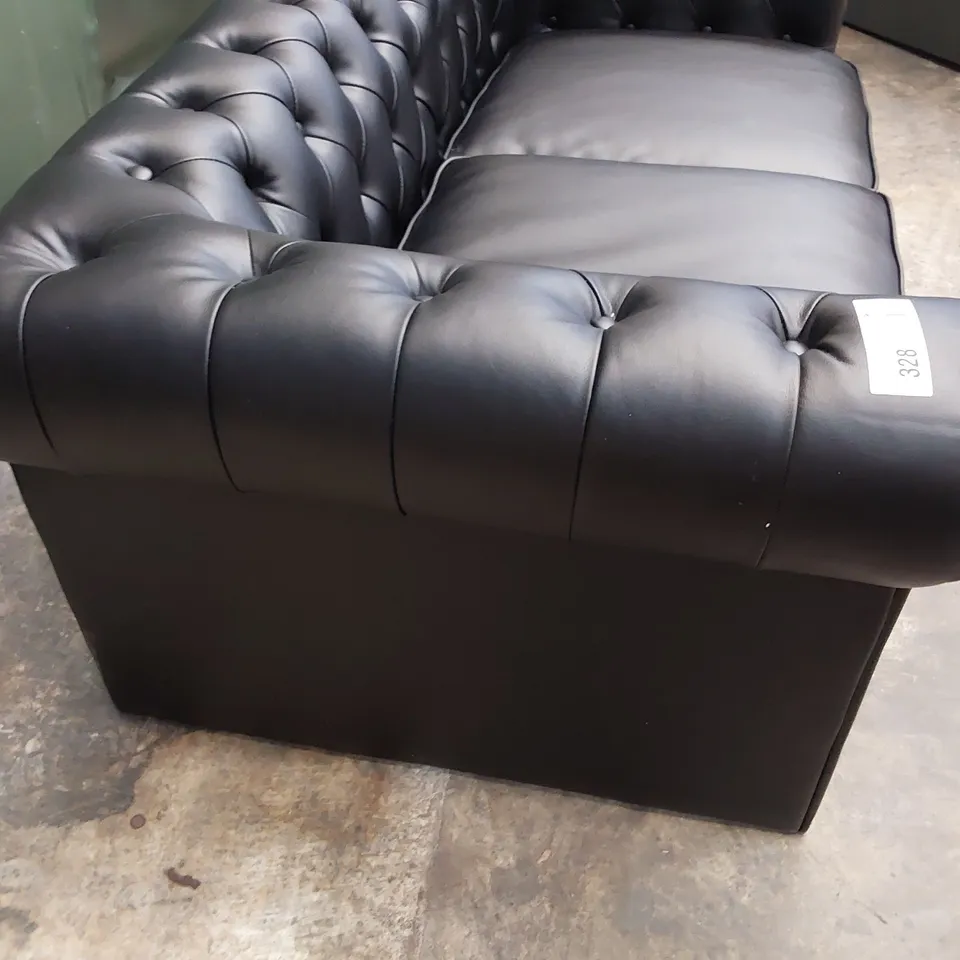 DESIGNER TWO SEATER CHESTERFIELD SOFA BLACK LEATHER 