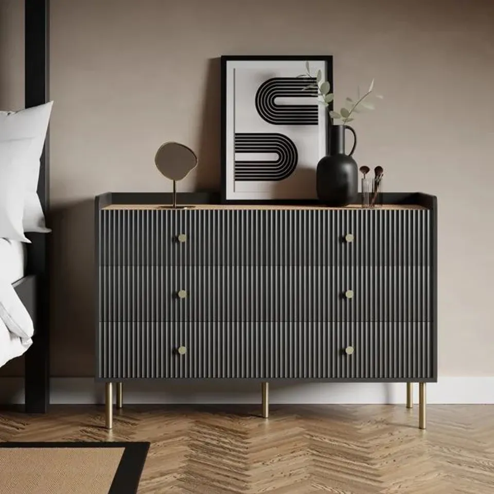 BOXED GEORGI WIDE 6 DRAWER CHEST - BLACK (2 BOXES)