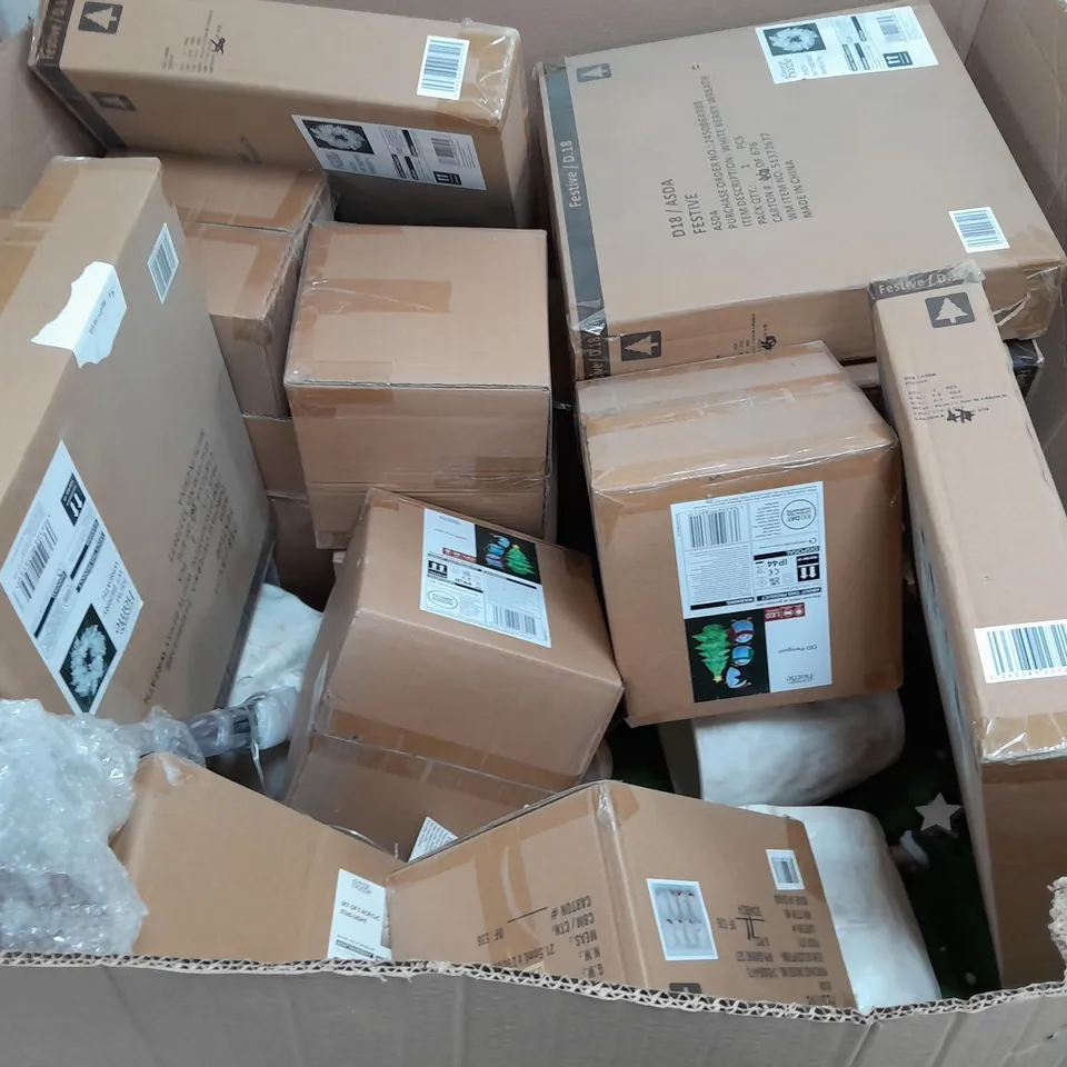 PALLET OF APPROXIMATELY 20 HOUSEHOLD ITEMS TO INCLUDE RAINBOW TREE SKIRT, FELT DECORATIVE FESTIVE TREE, SINISTER SKULL CANDY BOWL, ETC - COLLECTION ONLY