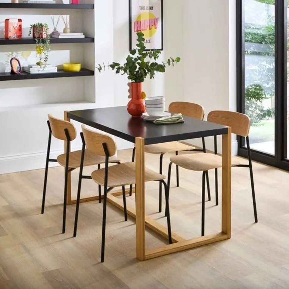 BOXED ARNIE RECTANGLE 4 SEATER DINING TABLE - BLACK (1 BOX)