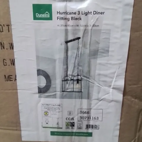 BOXED HURRICANE 3 LIGHT DINER FITTING BLACK