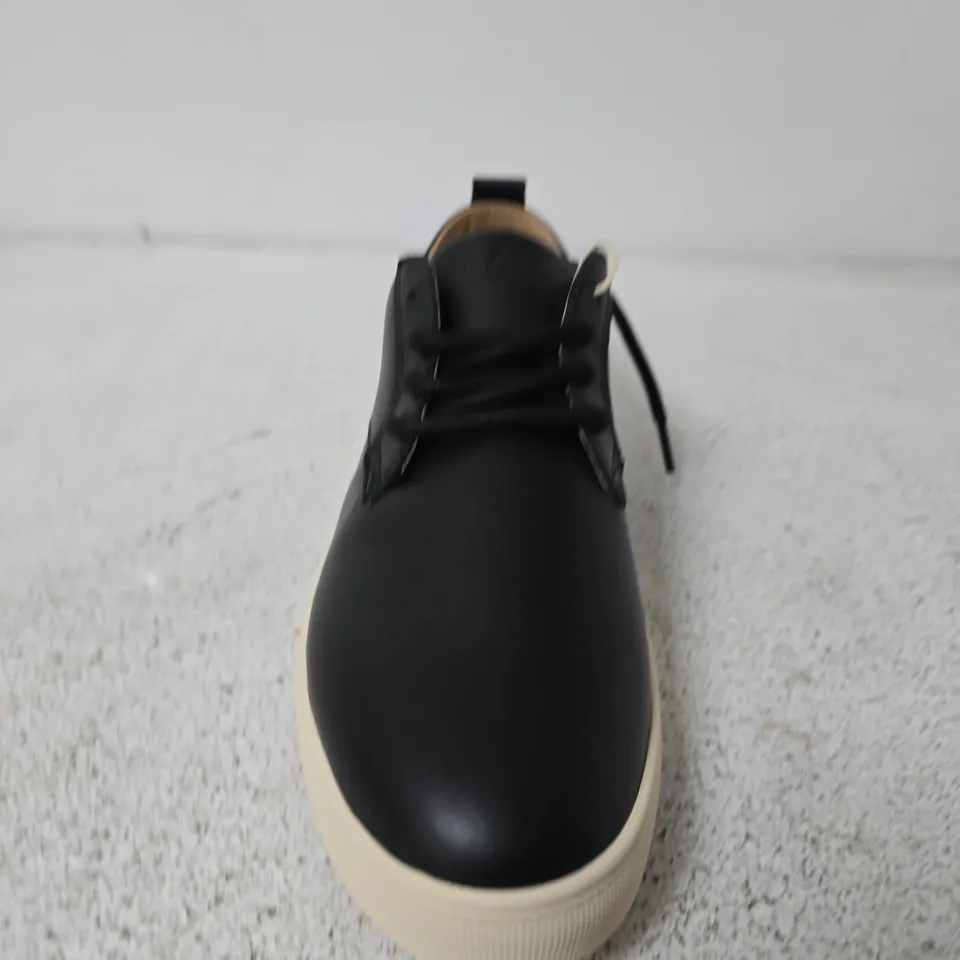 BOXED PAIR OF  CLAE ELLINGTON SP BLACK MILLED LEATHER SNEAKERS - UK SIZE 8