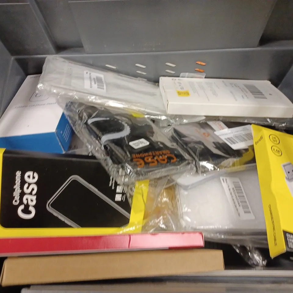 BOX TO CONTAIN APPROX. 25 X ASSORTED PHONE ACCESSORIES. INCLUDES PHONE CASES, CHARGERS & SCREEN PROTECTORS ETC. 
