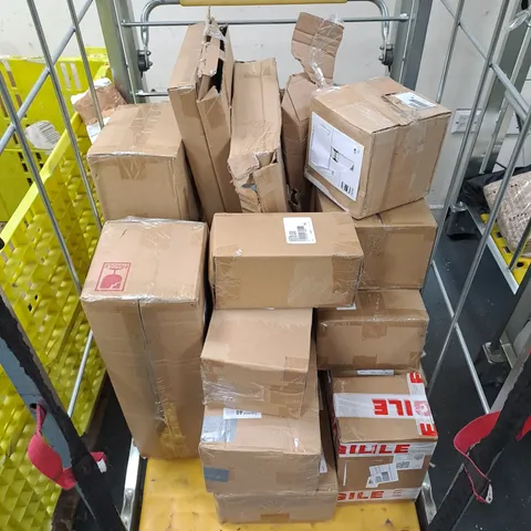 CAGE OF APPROXIMATELY 10 ASSORTED HOUSEHOLD ITEMS TO INCLUDE - DYNAMO CANE, DECORATIVE PLANTS, AND COZZEE HOME FLAT SHEET ETC. - COLLECTION ONLY