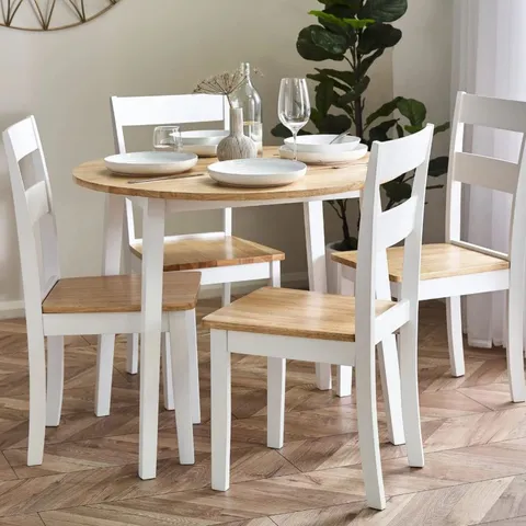 BOXED JULIAN BOWEN LINWOOD ROUND DROP LEAF TABLE - NATURAL/ WHITE (1 BOX)