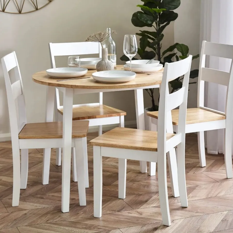 BOXED JULIAN BOWEN LINWOOD ROUND DROP LEAF TABLE - NATURAL/ WHITE (1 BOX)