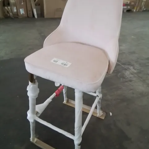 DESIGNER UPHOLSTERED BAR STOOL PINK PLUSH FABRIC ON METALLIC LEGS