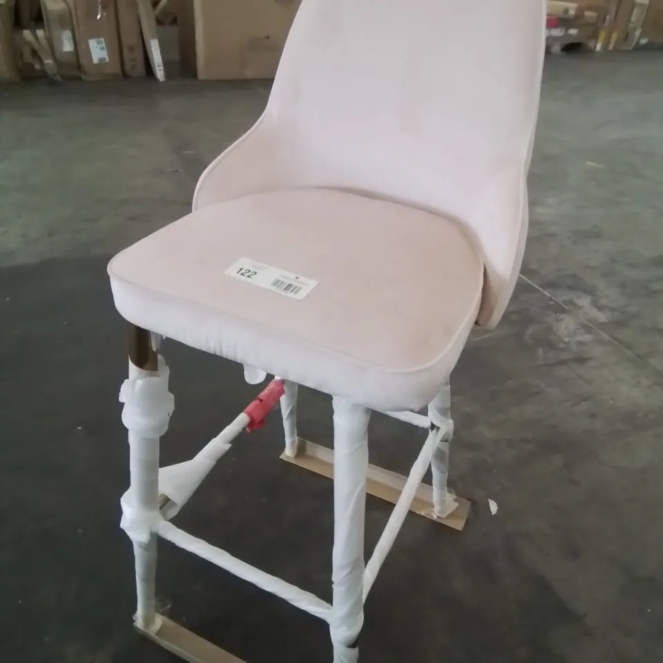 DESIGNER UPHOLSTERED BAR STOOL PINK PLUSH FABRIC ON METALLIC LEGS