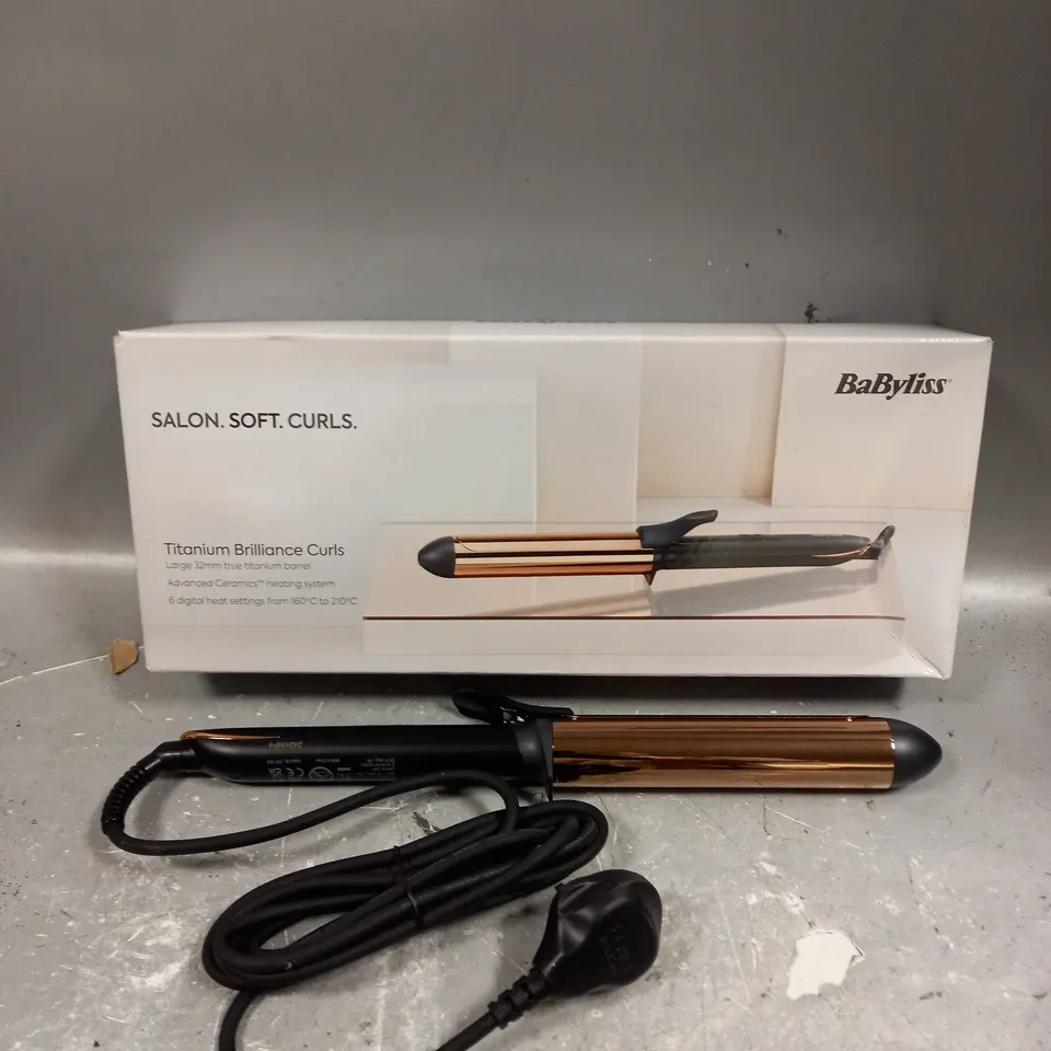 BOXED BABYLISS TITANIUM BRILLIANCE CURLS CURLING ROD IN BLACK/GOLD