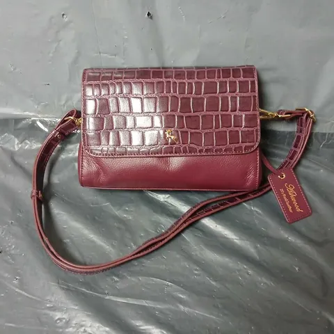 ASHWOOD CROC LEATHER FLAPOVER CAMERA BAG IN WINE RED