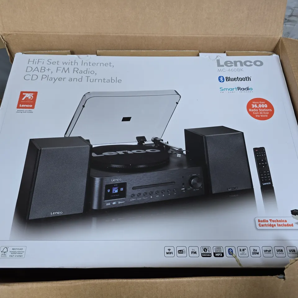 LENCO HI‑FI SYSTEM WITH TURNTABLE – MC-460BK, BOXED