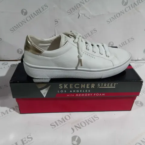 BOXED PAIR OF SKECHERS STREET SHOES WHITE UK SIZE 7