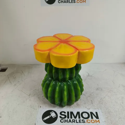 LIVMORE Sculptural Resin Flower Crown on Ribbed Saguaro Cactus Base Stool