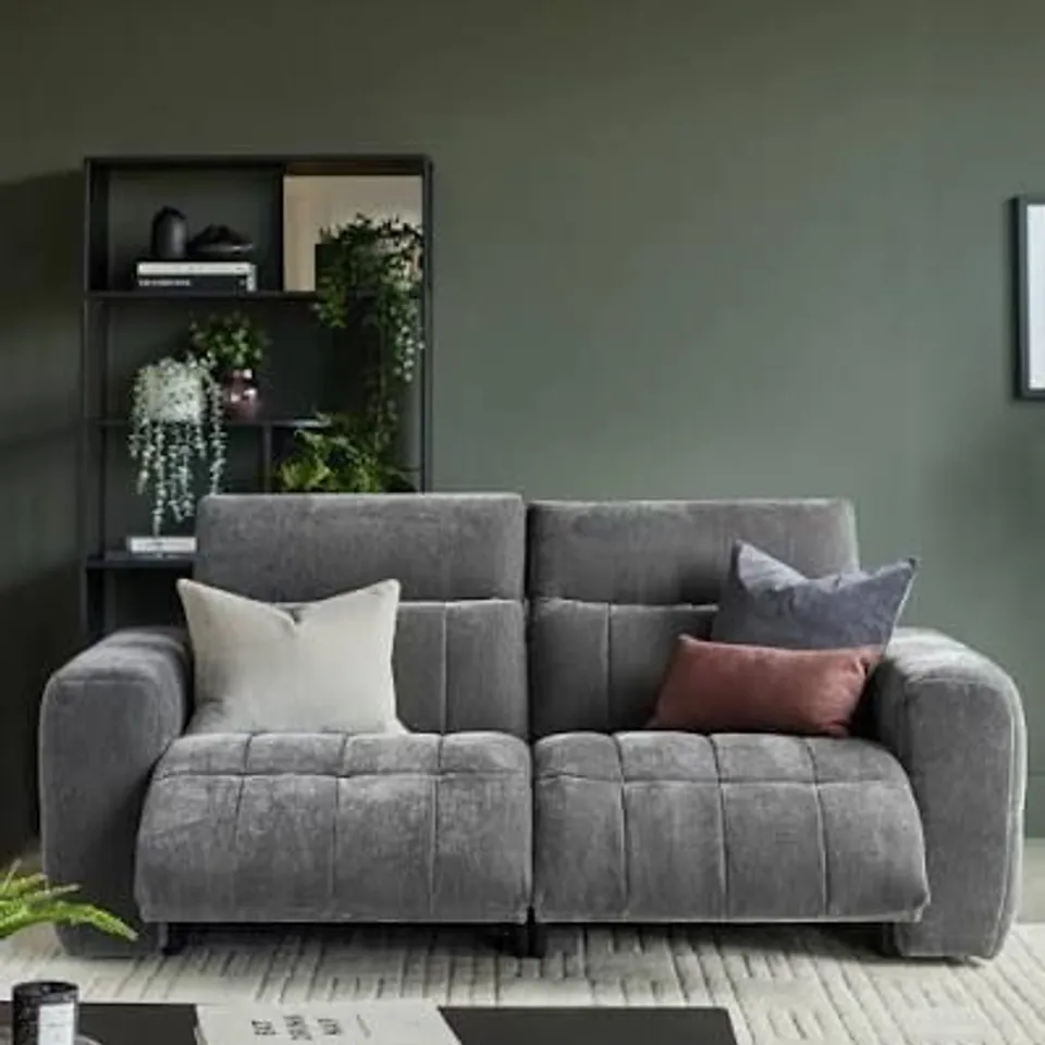 BOXED SKYE 2 SEATER ELECTRIC FABRIC RECLINER SOFA - GREY
