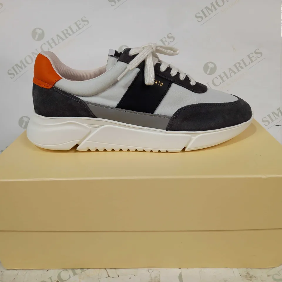 BOXED PAIR OF AXEL ARIGATO SHOES IN PALE BLUE/NAVY/ORANGE UK SIZE 9