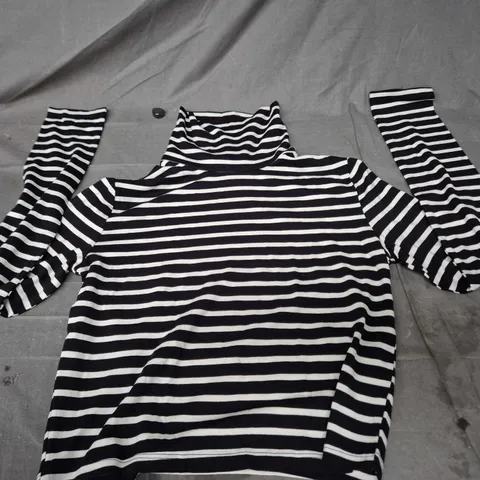 Bershka Striped Long-Sleeve Top – Black & White, Women's UK 12 (EU M / US M)