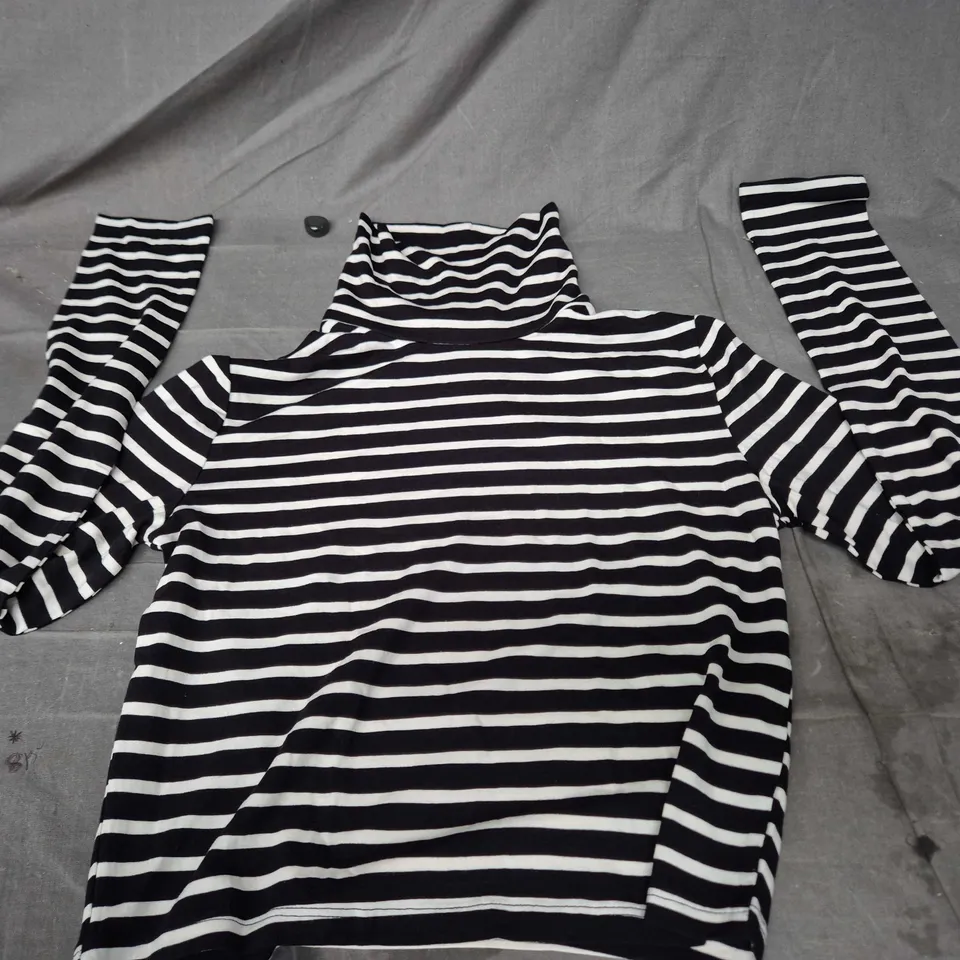 Bershka Striped Long-Sleeve Top – Black & White, Women's UK 12 (EU M / US M)