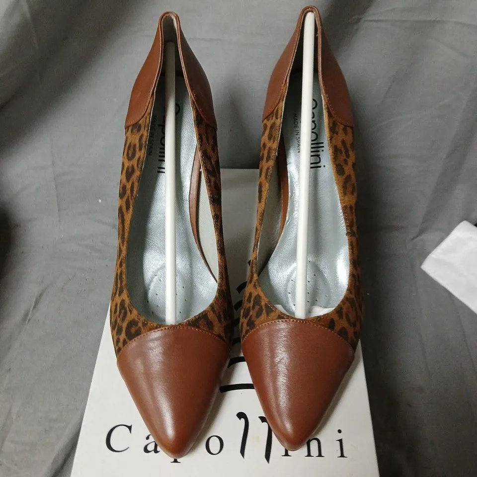 CAPOLLINI UK 7.5 LEOPARD PRINT LEATHER PUMPS – RAYNA TAN, EU 41