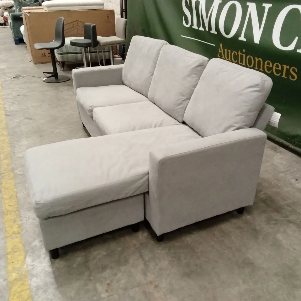 DESIGNER 3 SEATER FABRIC CHAISE SOFA - GREY